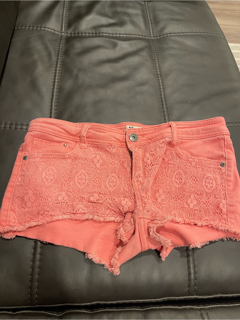 Mudd Coral Lace-Front‎ Denim Cutoff Shorts